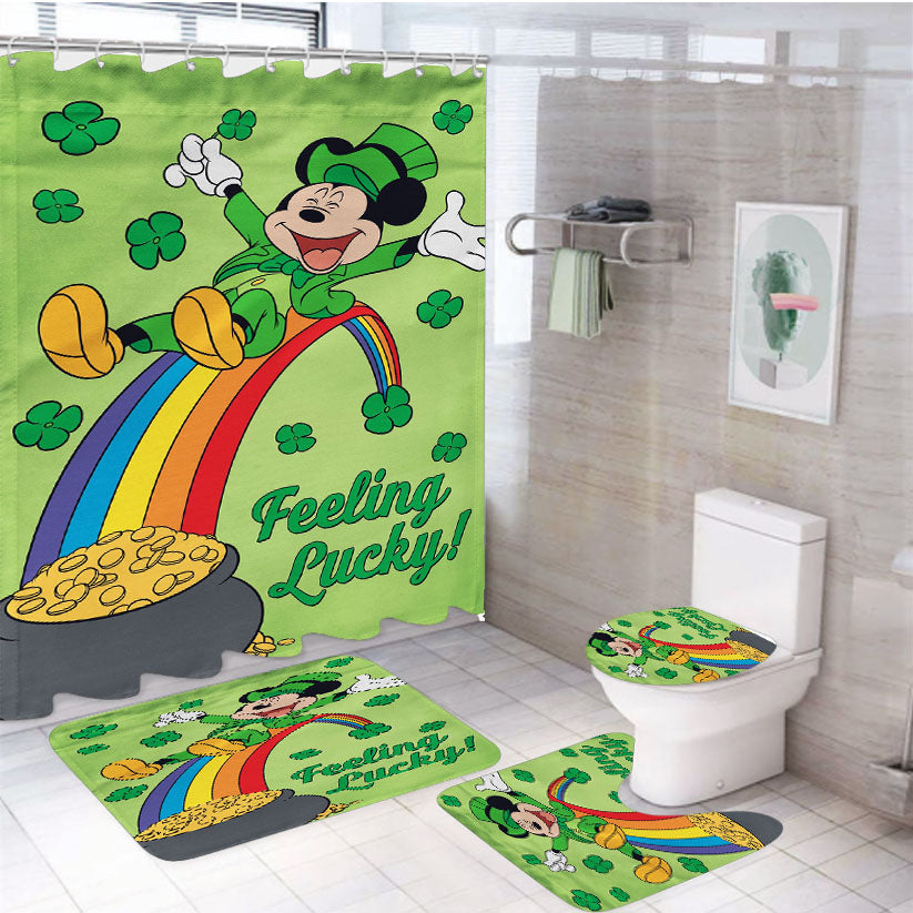 Disney Feeling Lucky St. Patrick'S Day Mickey 4Pcs Bathroom Set Shower Curtain