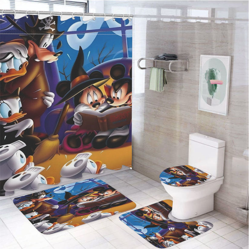 Disney Halloween With Mickey Mouse 4Pcs Bathroom Set Shower Curtain