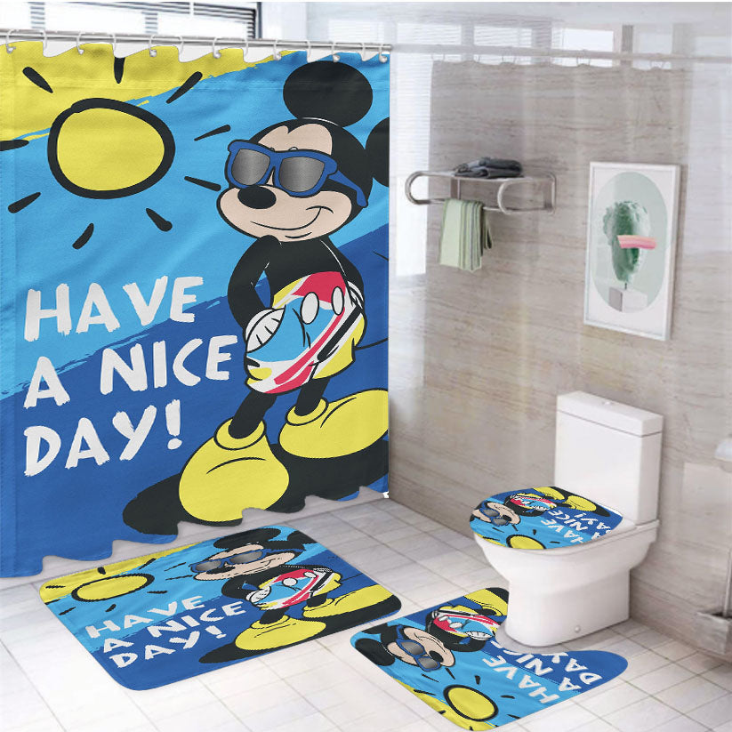 Disney Have A Nice Day Sunny Mickey 4Pcs Bathroom Set Shower Curtain