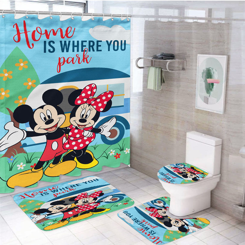 Disney Home Is Where You Park Mickey And Minnie 4Pcs Bathroom Set Shower Curtain