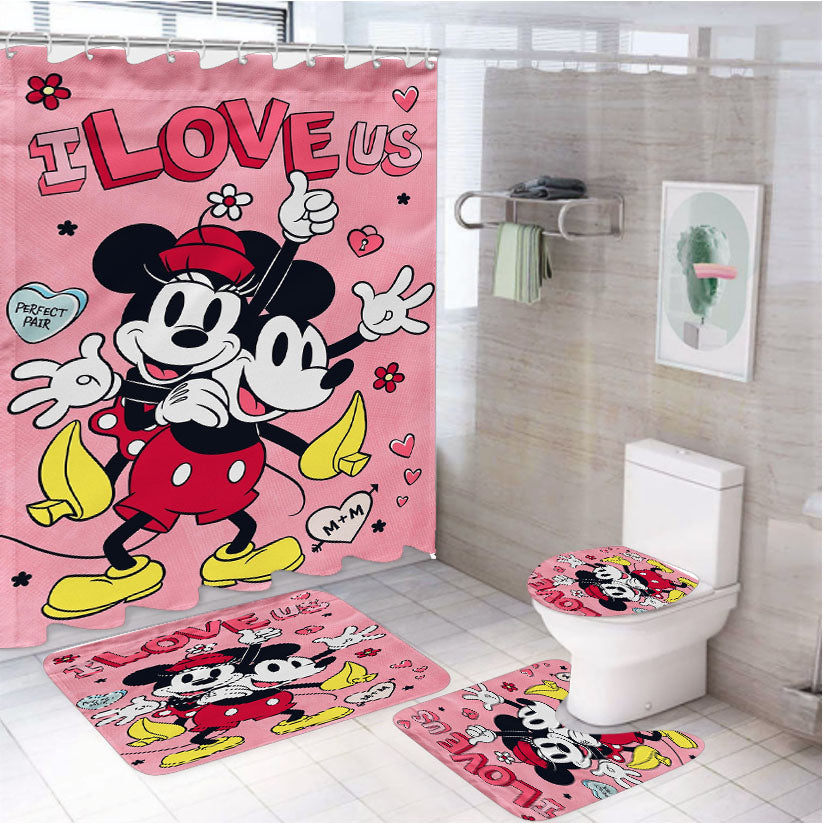 Disney I Love Us Mickey And Minnie 4Pcs Bathroom Set Shower Curtain