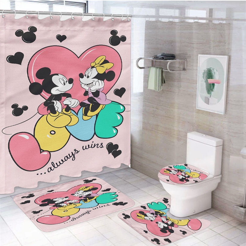Disney Love Always Wins Mickey & Minnie 4Pcs Bathroom Set Shower Curtain
