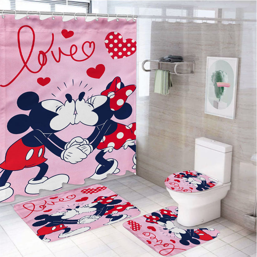 Disney Mickey And Minnie Love 4Pcs Bathroom Set Shower Curtain