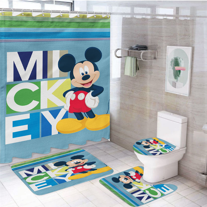 Disney Mickey Blocks 4Pcs Bathroom Set Shower Curtain