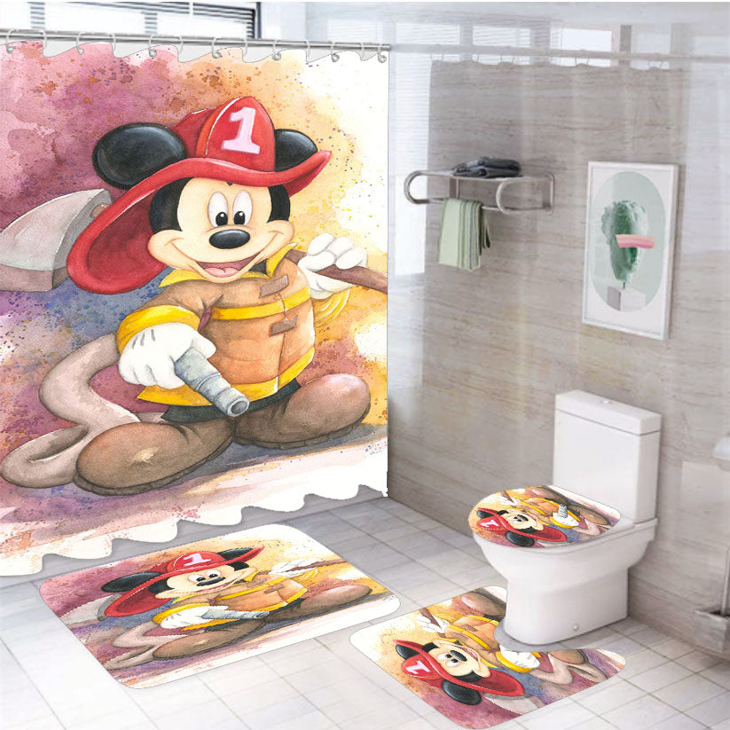 Disney Mickey Firefighter 2 4Pcs Bathroom Set Shower Curtain
