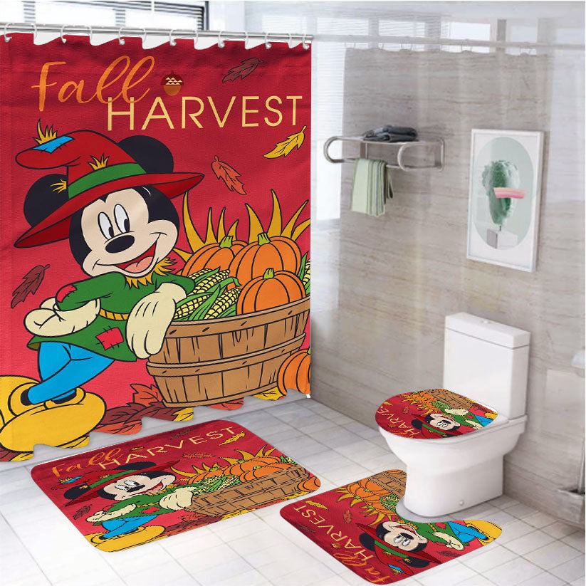 Disney Mickey Harvest Thanksgiving 4Pcs Bathroom Set Shower Curtain