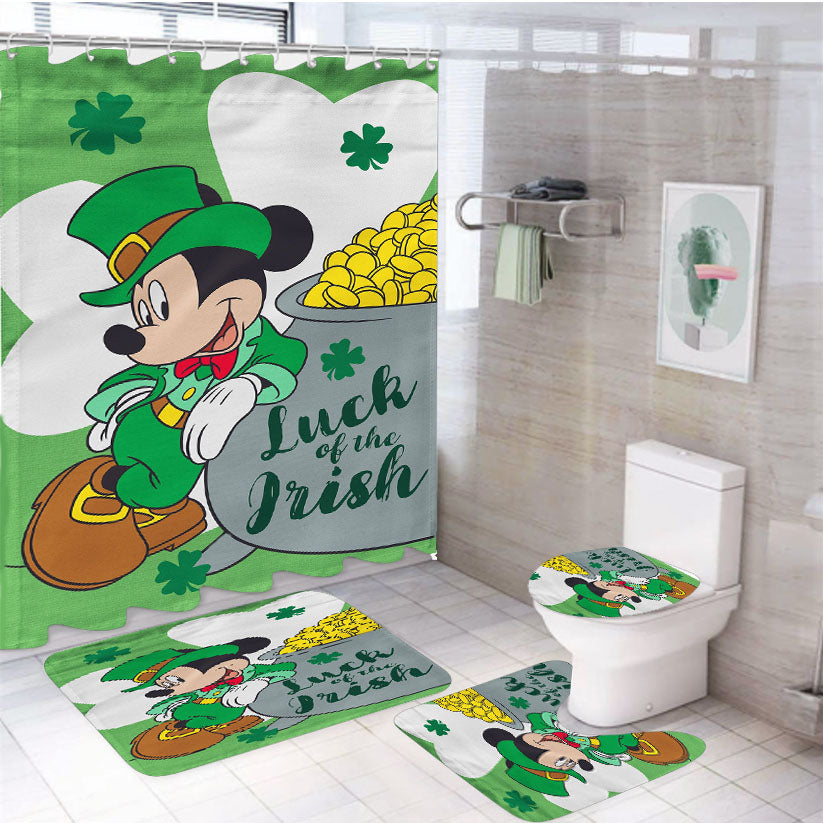 Disney Mickey Luck Of The Irish 4Pcs Bathroom Set Shower Curtain