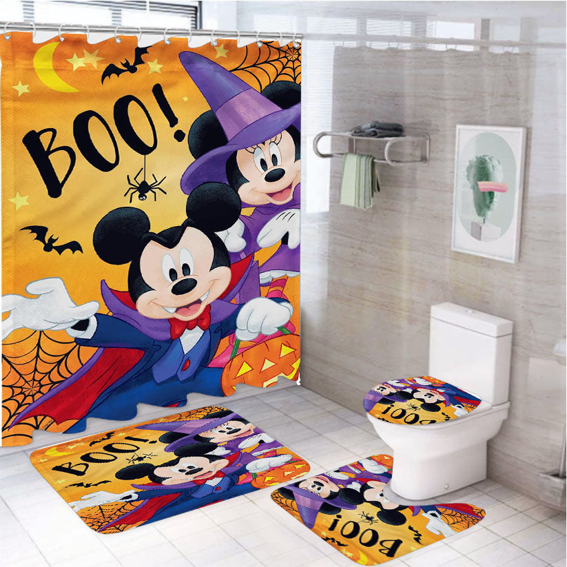 Disney Mickey Minnie Boo Halloween 4Pcs Bathroom Set Shower Curtain