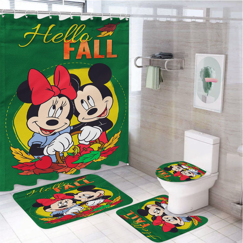 Disney Mickey Minnie Hello Fall 4Pcs Bathroom Set Shower Curtain