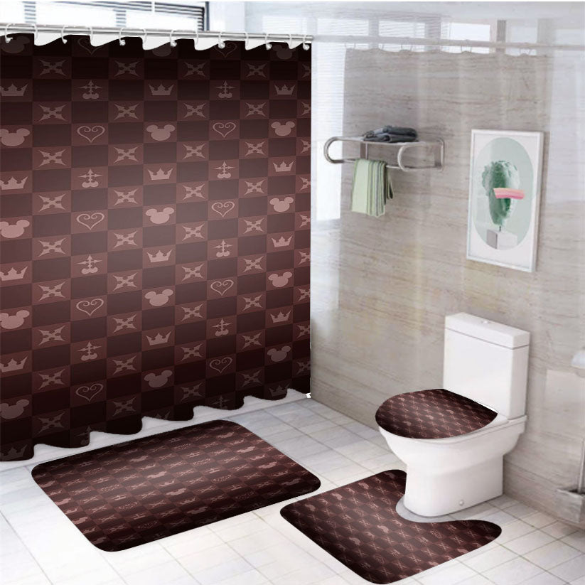 Disney Mickey Mouse Kingdom Hearts Pattern 4Pcs Bathroom Set Shower Curtain