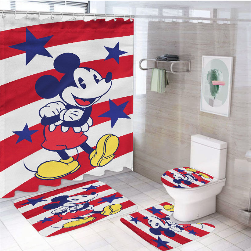 Disney Mickey Mouse Stars And Stripes 4Pcs Bathroom Set Shower Curtain