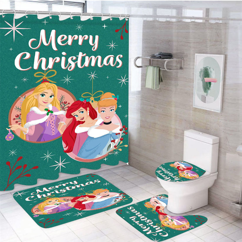 Disney Princess Christmas Ornaments 4Pcs Bathroom Set Shower Curtain