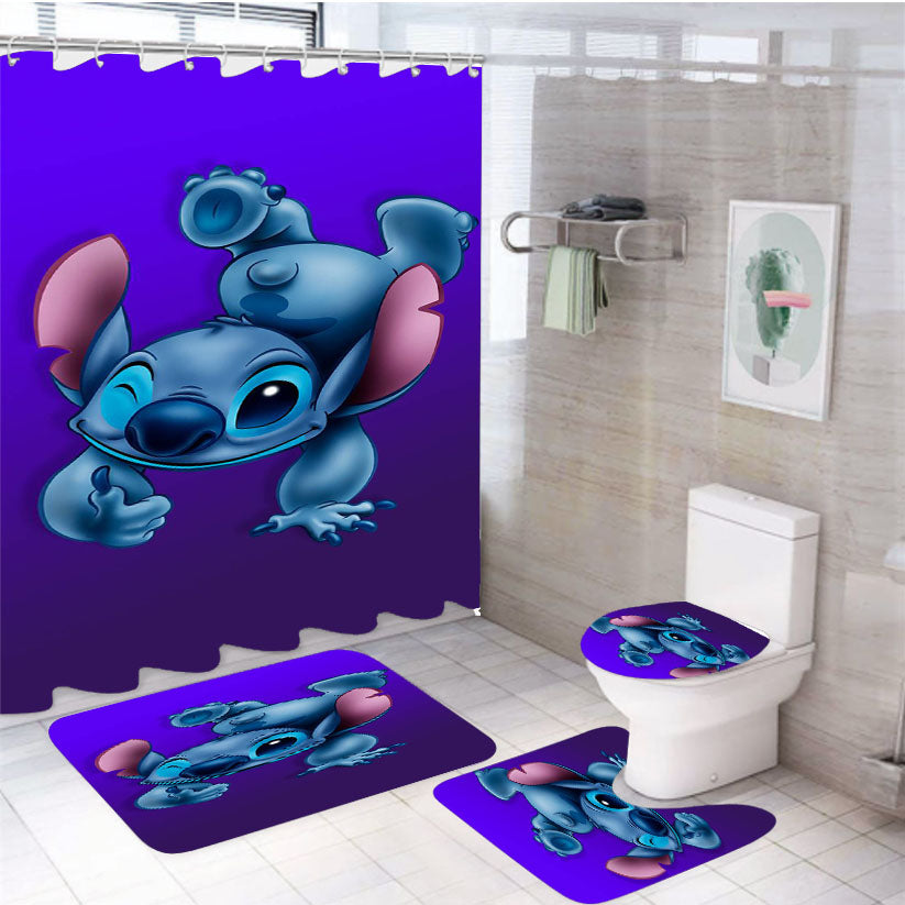 Disney Stitch And Lilo 4Pcs Bathroom Set Shower Curtain