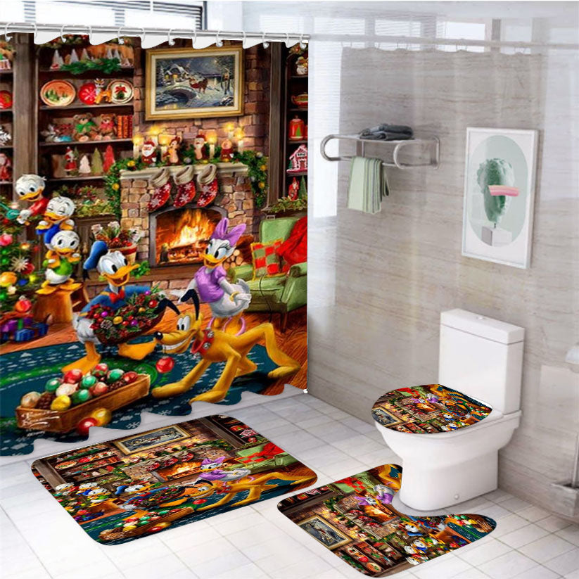 Donald Duck And Daisy Duck Christmas 4Pcs Bathroom Set Shower Curtain