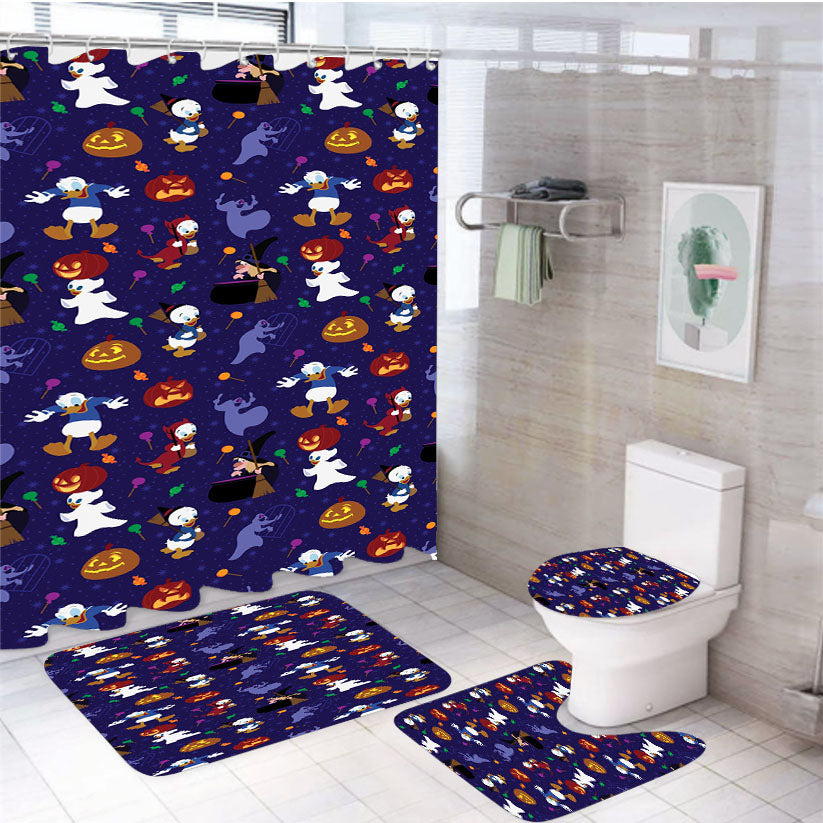 Donald Duck Purple Halloween Pattern 4Pcs Bathroom Set Shower Curtain