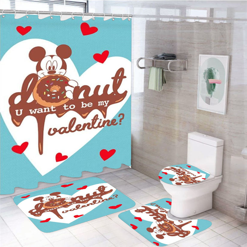 Donut Valentine Mickey 4Pcs Bathroom Set Shower Curtain