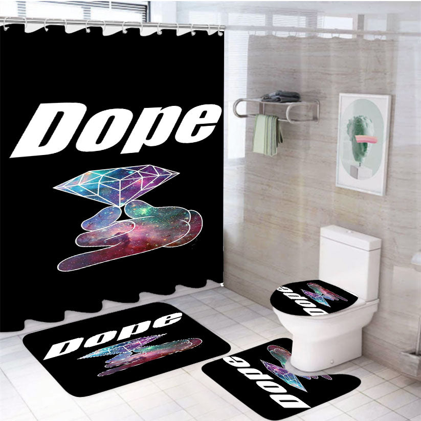 Dope Mickey Mouse Hand 4Pcs Bathroom Non-Slip Rugs Shower Curtain Fabric Waterproof