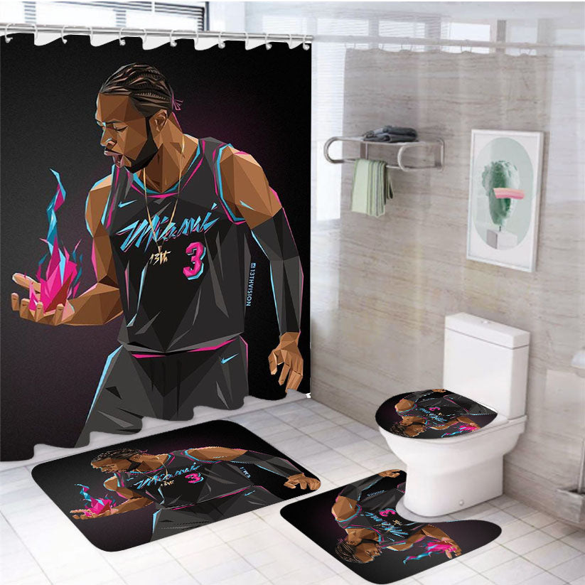 Dwyane Wade Miami Heat Art 4Pcs Bathroom Set Shower Curtain