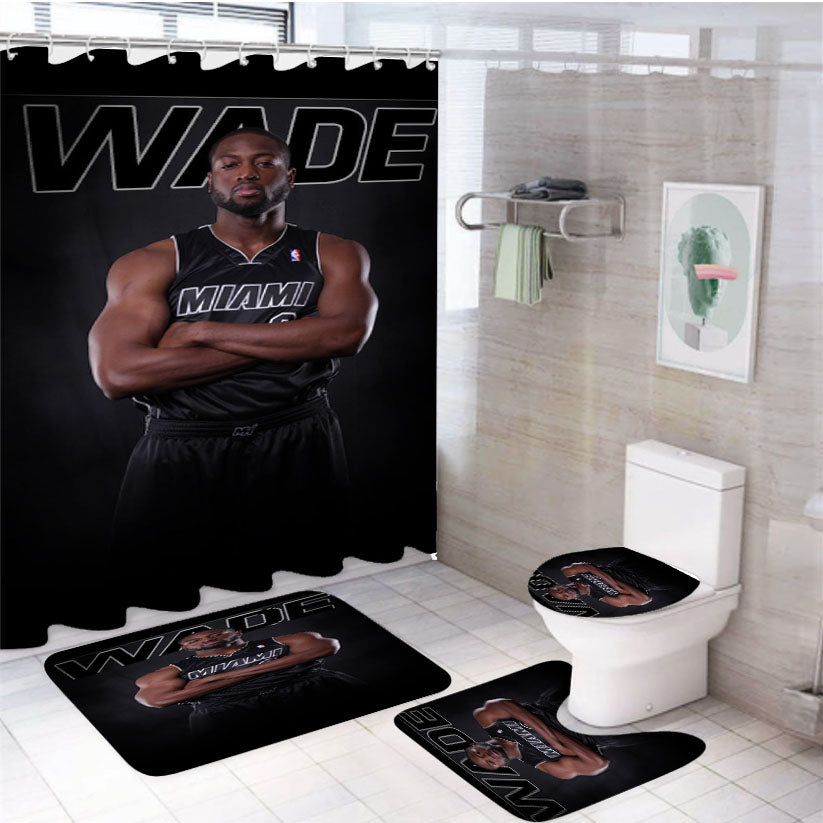 Dwyane Wade Miami Heat New 4Pcs Bathroom Set Shower Curtain