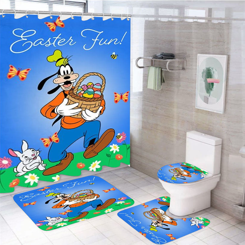 Easter Fun Goofy 4Pcs Bathroom Non-Slip Rugs Shower Curtain Fabric Waterproof