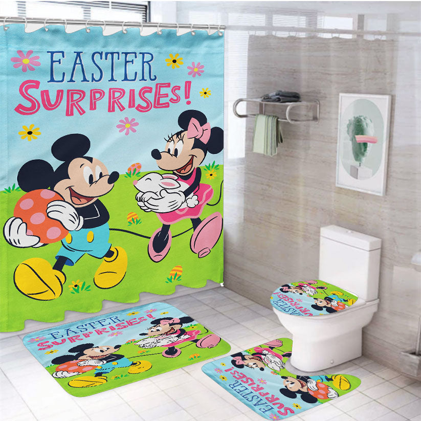 Easter Surprise Mickey And Minnie 4Pcs Bathroom Set Shower Curtain