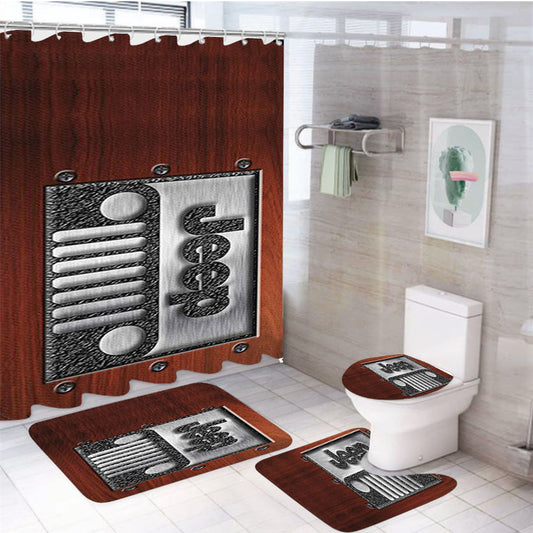 Embossed Steel Jeep 4Pcs Bathroom Set Shower Curtain