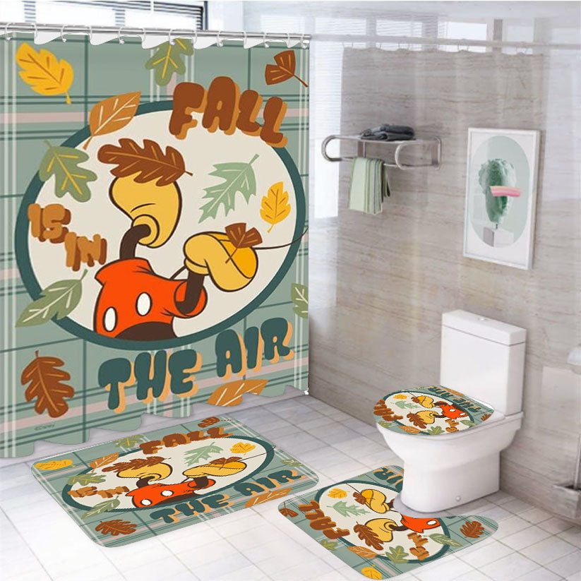 Fall Is In The Air Mickey 4Pcs Bathroom Non-Slip Rugs Shower Curtain Fabric Waterproof
