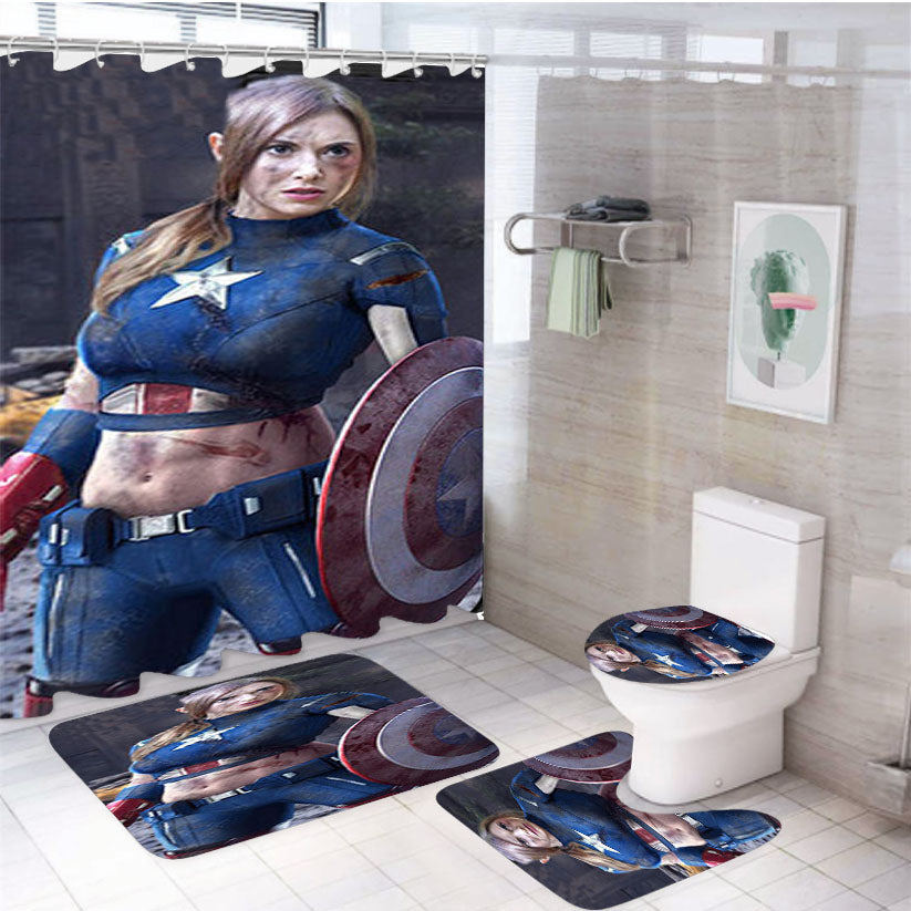 Female Captain America 4Pcs Bathroom Set Shower Curtain