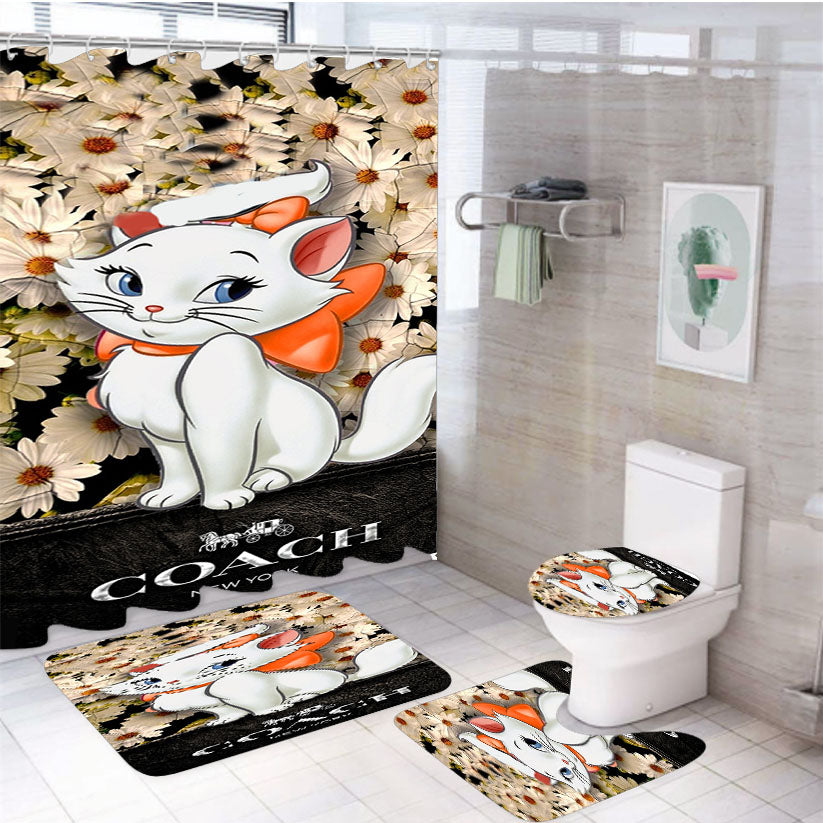 Flowers Coach Cat Marie 4Pcs Bathroom Set Shower Curtain