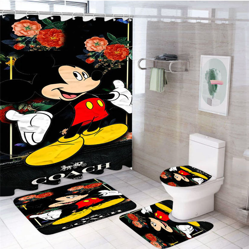 Flowers Coach Mickey Mouse New 49 4Pcs Bathroom Set Shower Curtain