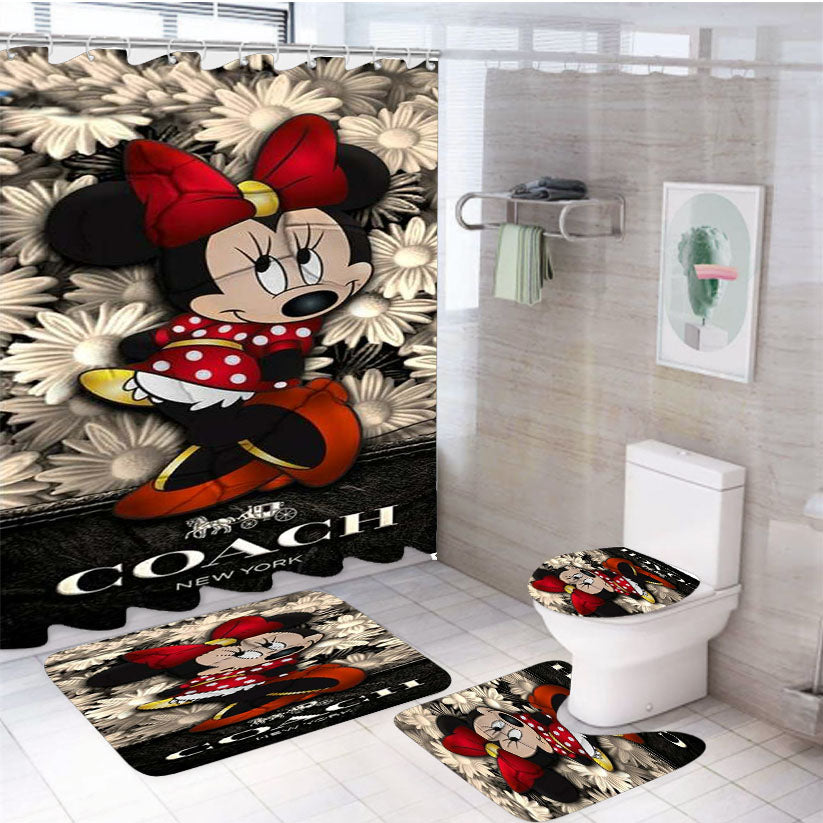 Flowers Coach Minnie Mouse New 43 4Pcs Bathroom Set Shower Curtain