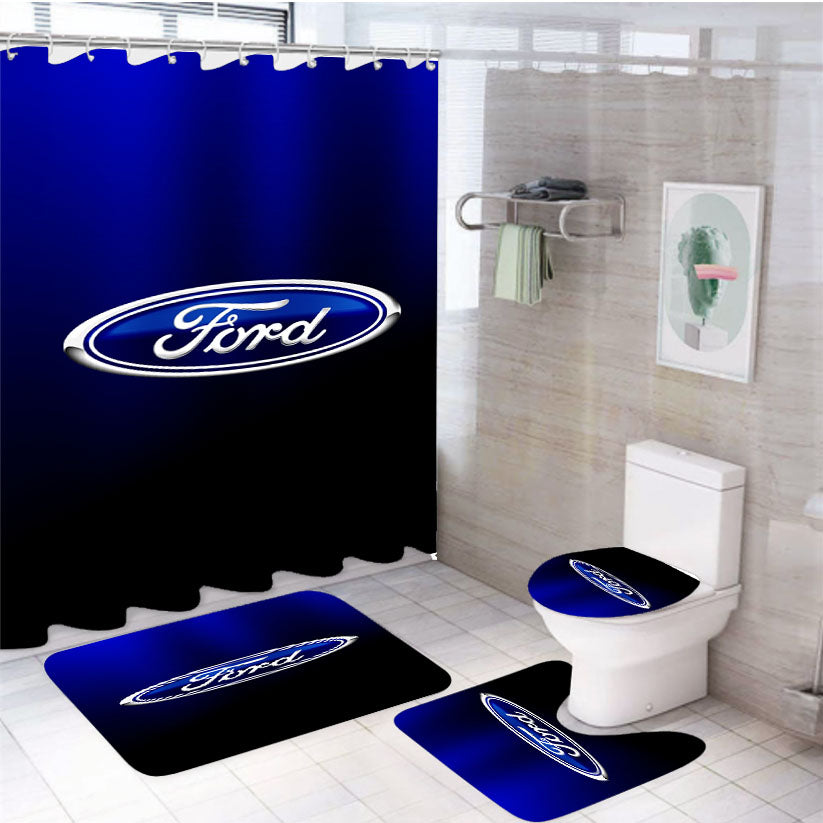 Ford Blue Black Logo Wallpaper 4Pcs Bathroom Set Shower Curtain