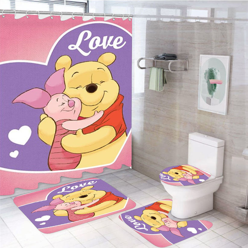 Friendship Love Pooh & Piglet 4Pcs Bathroom Set Shower Curtain