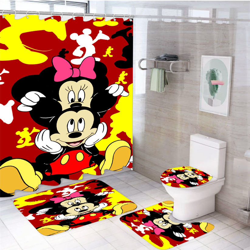 Funny Mickey And Minnie 4Pcs Bathroom Set Shower Curtain