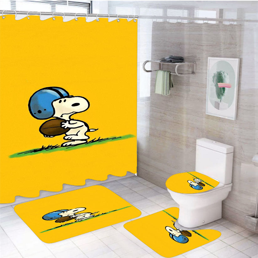 Funny Snoopy Play Football 4Pcs Bathroom Set Shower Curtain