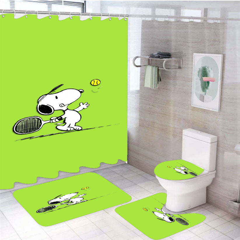 Funny Snoopy Play Tennis 4Pcs Bathroom Set Shower Curtain