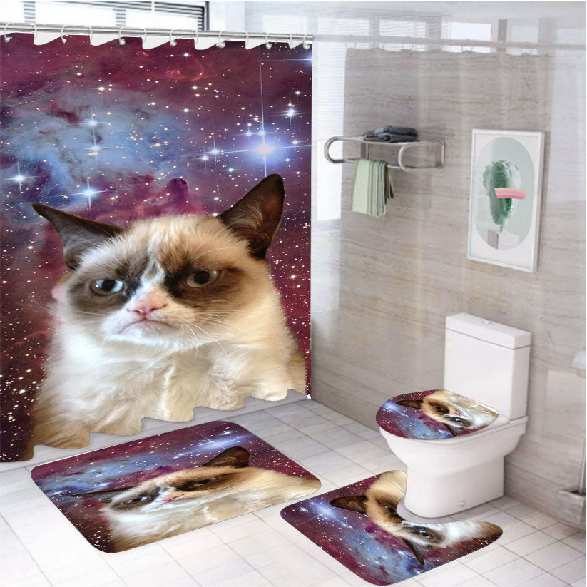 Galaxy Grumpy Cat  4Pcs Bathroom Set Shower Curtain