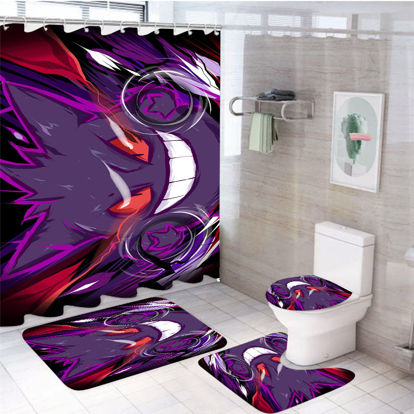 Gengar Pokemon 4Pcs Bathroom Set Shower Curtain