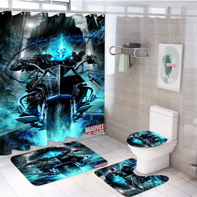 Ghost Rider Marvel 4Pcs Bathroom Set Shower Curtain