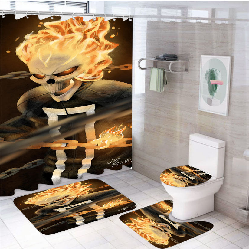 Ghost Rider Marvel Comics 4Pcs Bathroom Set Shower Curtain