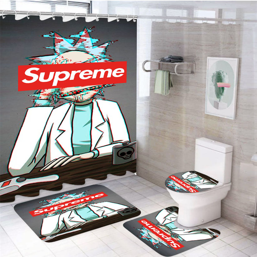 Glitchy Rick Supreme 4Pcs Bathroom Set Shower Curtain