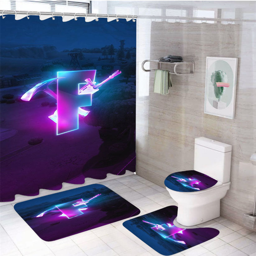 Glowing Fortnite Logo Season 6 4Pcs Bathroom Set Shower Curtain