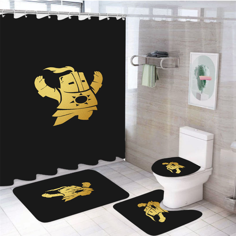 Gold Chibi Dark Souls Praise The Sun 4Pcs Bathroom Set Shower Curtain