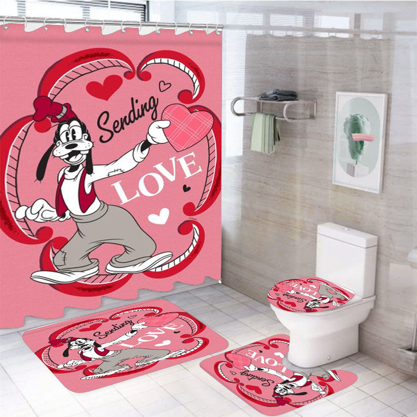 Goofy Sending Love 4Pcs Bathroom Set Shower Curtain