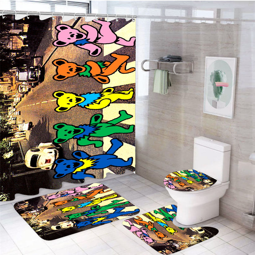 Grateful Dead Bear The Beatle 4Pcs Bathroom Set Shower Curtain