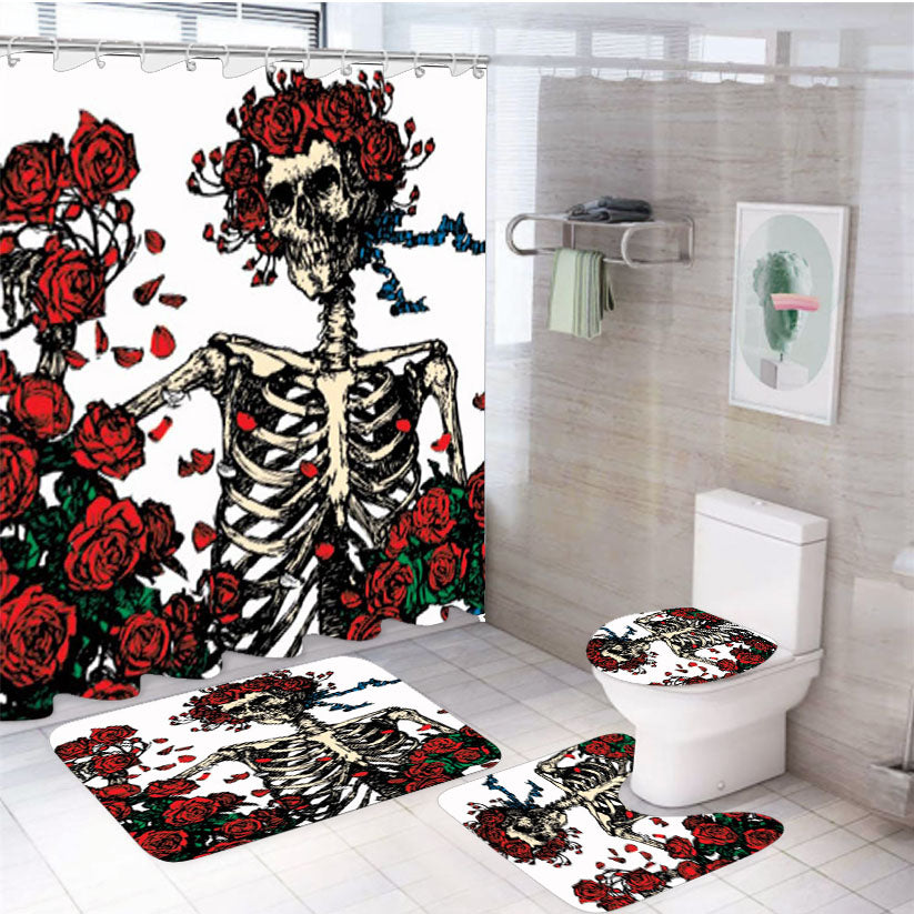 Grateful Dead Bones And Roses 4Pcs Bathroom Set Shower Curtain