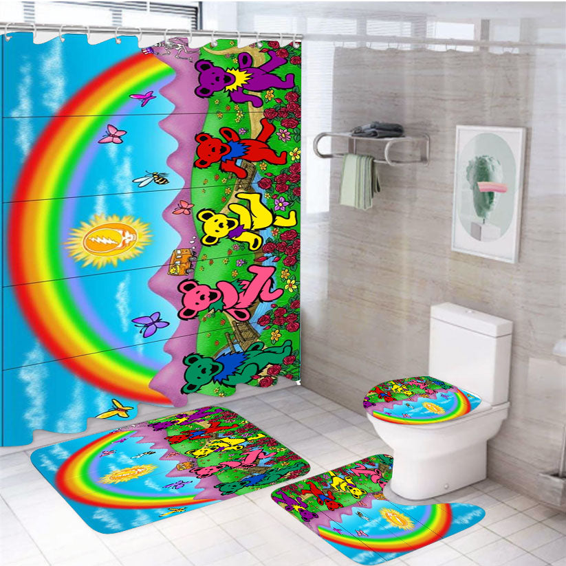 Grateful Dead Rainbow Wallpapers 4Pcs Bathroom Set Shower Curtain