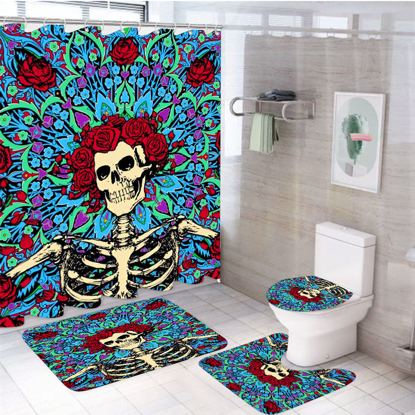 Grateful Dead Skeleton Roses 4Pcs Bathroom Set Shower Curtain