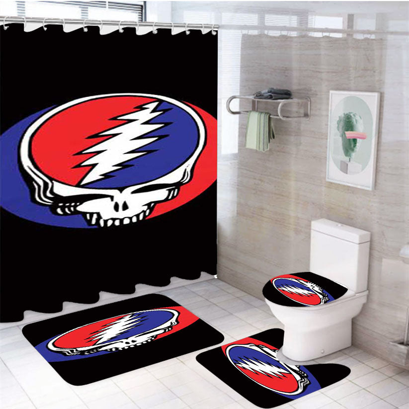 Grateful Dead Skull On Blk 4Pcs Bathroom Set Shower Curtain