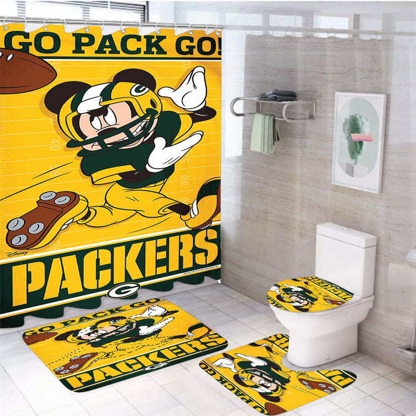 Green Bay Packers Disney Mickey Mouse Nfl 4Pcs Bathroom Set Shower Curtain